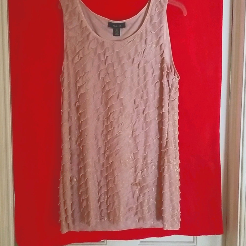 Ruffled tank top blush colored with gold trimmimg